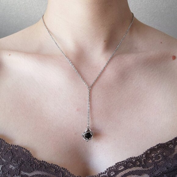 Vintage goth black obsidian and silver rosary necklace - Picture 7 of 7